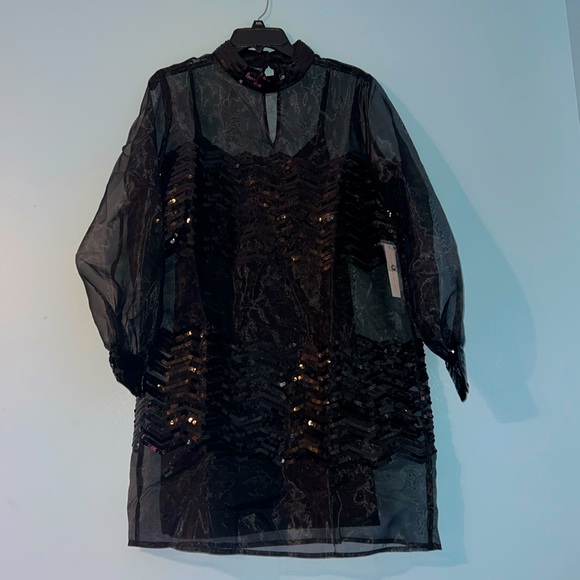 Fanciful Fette Shift Dress Black 60s inspired Cocktail Dress NWT size Large - Picture 3 of 3